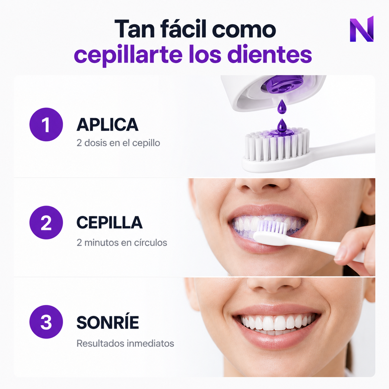 V34 Tutorial — 3 pasos: aplica, cepilla, sonríe